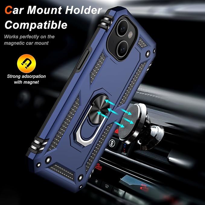 IKAZZ for iPhone 14 Plus Case 6.7 Inch with Screen Protector,Military Grade Shockproof Heavy Duty Protective Phone Cover Pass 16ft Drop Test with Magnetic Kickstand Car Mount Holder,Blue