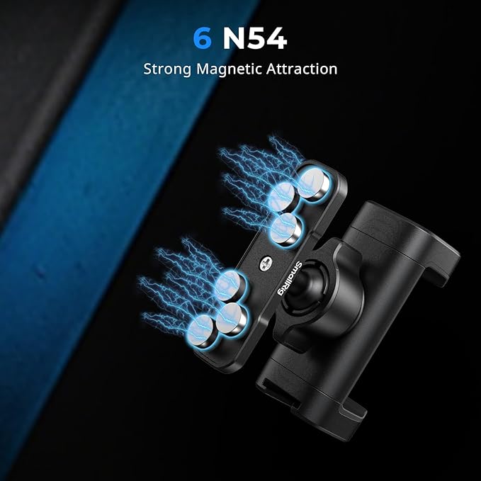 SMALLRIG Magnetic Phone Holder for Gym, Alloy Base with 360° Ball Head, Universal Phone Clamp Mount Suitable for iPhone 17/16/15/14/13/12 Series & Android Phones, Attach to Metal Surfaces-5582