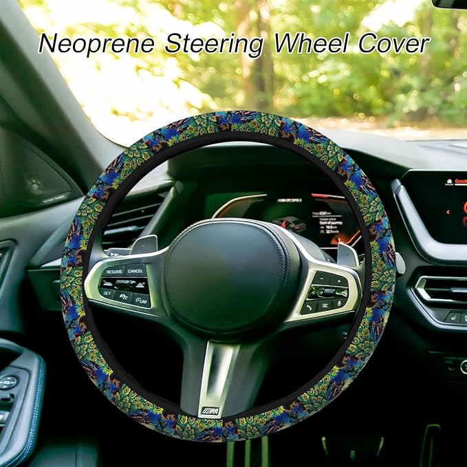 Peacock Steering Wheel Covers Tree Branch Flower Tropical Peacock Universal Steering Wheel Cover for Women Men Car Accessories Elastic Stretch Steering Wheel Cover for Truck Auto Suvs