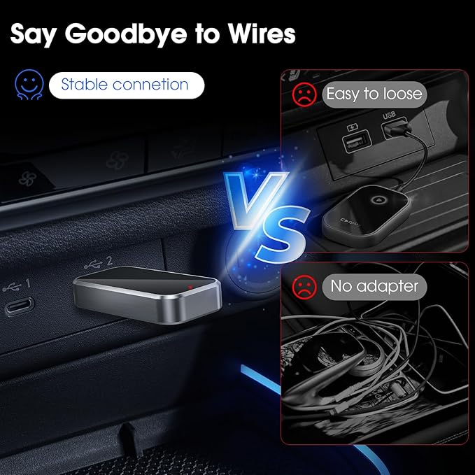 Wireless CarPlay Adapter 2025 Upgraded, Plug and Play, No Latency, Converts Factory Wired to Wireless, Compatible with iPhone (iOS 10 and Above) for Cars 2016+ - Black