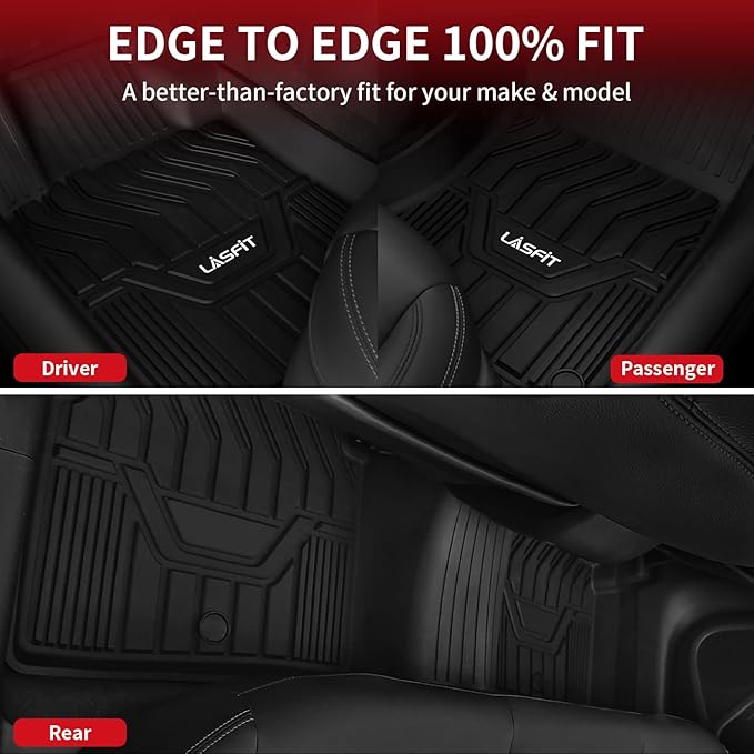 LASFIT Floor Mats for Nissan Rogue 2021-2026 (Not Fit Rogue Sport), Custom Fit All Weather Protection Durable TPE Floor Liners for Nissan Rogue S/SV/SL/Platinum 2021-2026 1st & 2nd Row Car Mats, Black