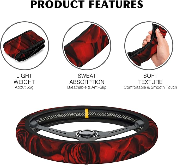 Watercolor Skull and Roses Car Steering Wheel Cover, Non-Slip Absorbing Sweat Car Wheel Cover Accessories for Men Women,Universal 15" Fit Auto SUV Vans Trucks