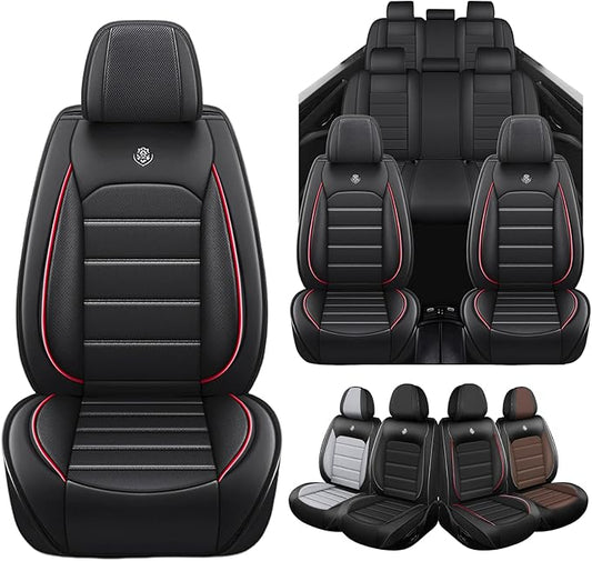 Seat Covers Custom Fit for Acura MDX 2001-2025, 7 Seat, Compatible Airbag Non-Slip Waterproof Leather Seat Cover, Luxury Interior Car Seat Covers Full Set, Black Red