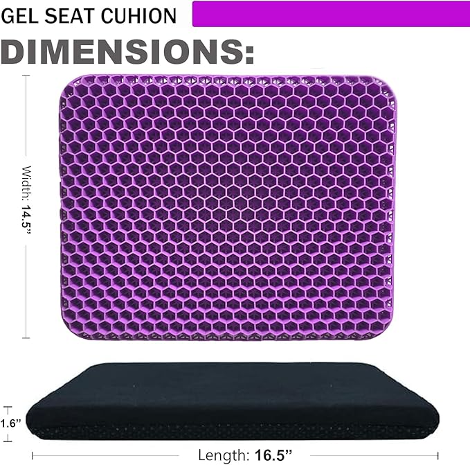 Gel Seat Cushion - Enhanced Double Thick Egg Seat Cushion with Non-Slip Cover - Office Chair Car Seat Cushion - Sciatica & Back Pain Relief - Perfect for Office Chair Car Wheelchair Travel