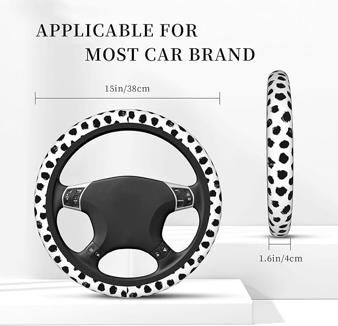 Abstract Black Spots Steering Wheel Cover, Elastic Non-Slip Steering Wheel Protector,Auto Interior Decor for Women Girls,Universal 15" Fit for Sedans,Trucks