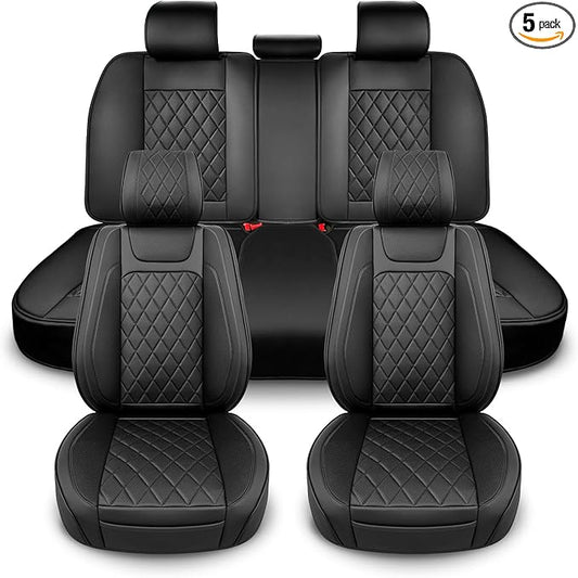 Leather Car Seat Covers Full Set,Unique Rear Design Easy to Install Car Seat Cover Protectors,Universal Full Surround Front Back Auto Seat Cover,Car Seat Cover for Sedan Cars Pick-up Trucks SUV