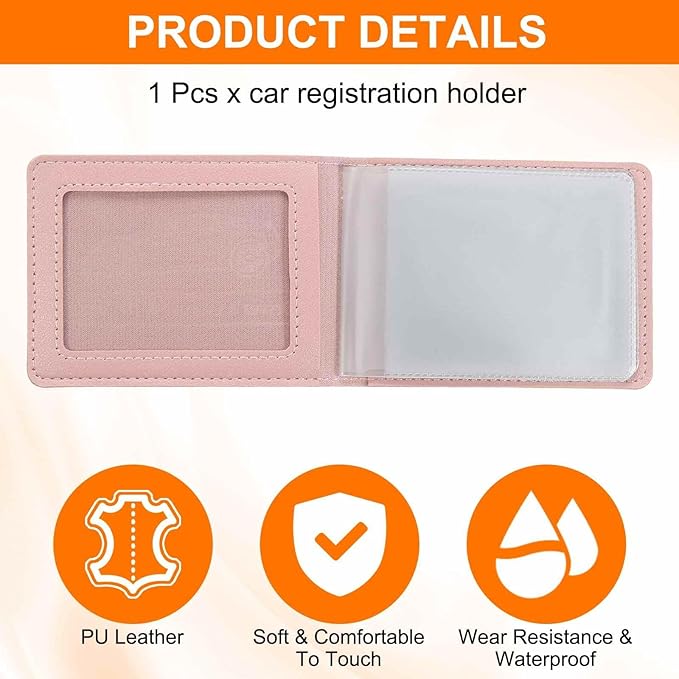 HARFINGTON Car Registration and Insurance Holder PU Leather Vehicle Glove Box Organizer Storage Accessories Car ID Holder with 8 Pockets for License ID Card Bank Card Documents, Pink