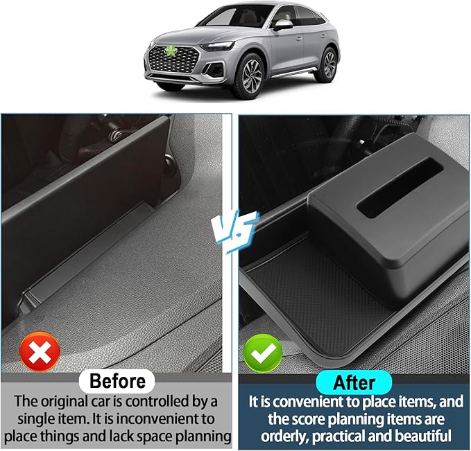 Ruiya Audi Q5 Console Organizer for Audi Q5 2021-2025 Accessories ABS Material Dash Storage Tray with ETC Magnetic Tissue Box Compatible with 2021 2022 2023 2024 2025 Audi Q5(2Packs)