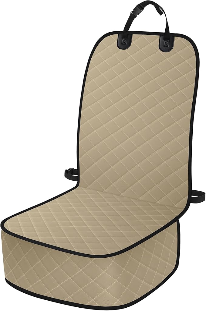 Dog Car Seat Covers, Waterproof Front Seat Cover for Dogs, Scratch-Proof, Nonslip Pet Passenger Seat Cover Protector, Universal Fit for Cars Trucks SUVs, Large Size, Khaki