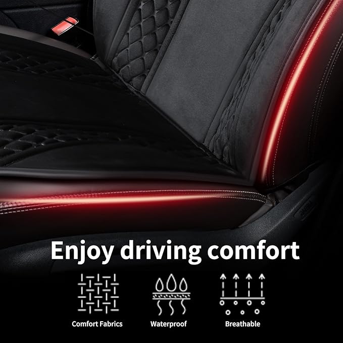 Winter Car Seat Cover Furry Seat Cushion for Car Driver or Passenger Seat Cushion Front Car Seat Covers for Full Back Universal Fit for Car SUV Truck Van, Black