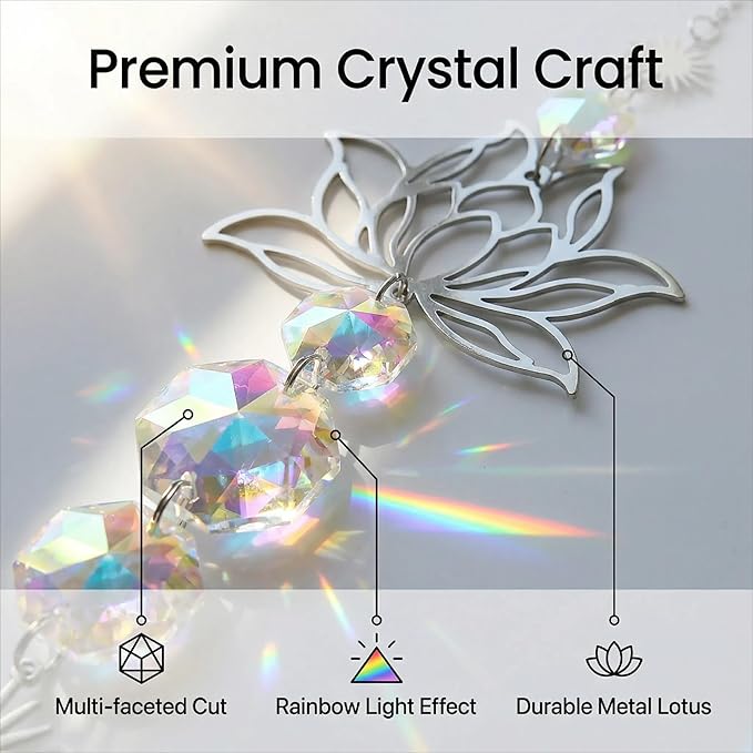 Colorful Crystal car Mirror Hanging Accessories，Car Charm，Rear View Mirror Hanging Decors， Gifts for Women (Lotus Flower)