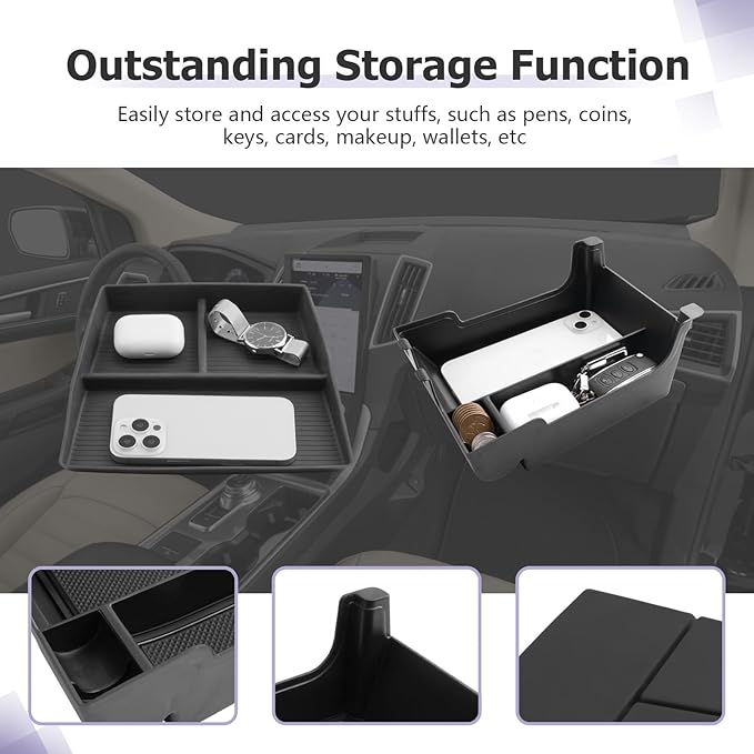 LUWU for 2024 Edge Center Console Tray Set 2021 2022 2023 2024 Ford Edge Accessories Dashboard Center Console Organizer Armrest Storage Box Tray 2PCS