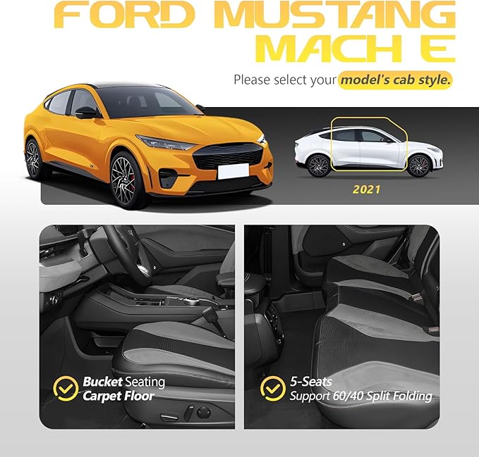PWY Car Mats for Ford Mustang Mach E 2021-2025 (Not for Mustang), All Weather Custom Car Floor Mats Full Set, Heavy Duty TPE Floor Liners - Anti Slip & Waterproof, 3PCS Car Accessories Set, Black