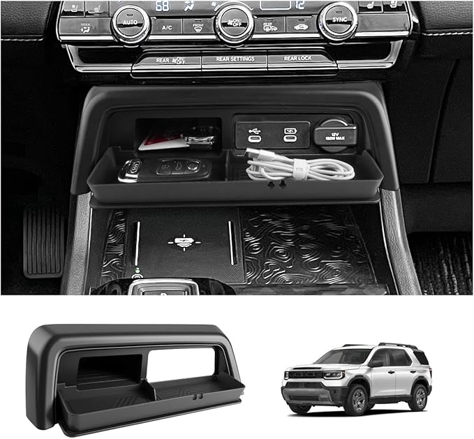LUWU 2026 Honda Passport Accessories Compatible with 2023 2024 2025 2026 Pilot & 2026 Passport Center Console Organizer, Armrest Storage Box Tray Organizer Insert Tray 2025 Pilot Accessories Black