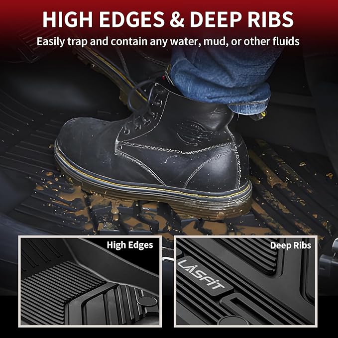 LASFIT Floor Mats for Ram 1500 2019-2024 Crew Cab and Quad Cab Front, Bucket Seat, All Weather TPE Custom Fit Car Mats Truck Front Liners 1st Row Only, Black