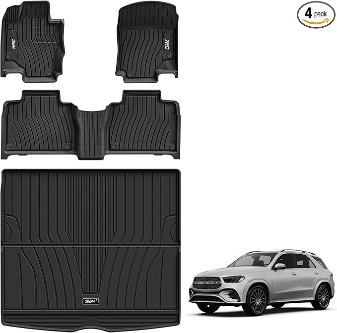 3W Floor Mats & Cargo Liner for Benz GLE 2020-2026, TPE All Weather Custom Fit Floor Liner & Trunk Mats Car Mats fit GLE 350/450/450e/580/53 AMG/63 AMG S(Fit 5 Seats, Not Fit Coupe/W167)