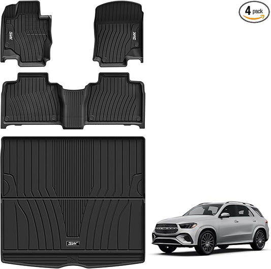3W Floor Mats & Cargo Liner for Benz GLE 2020-2026, TPE All Weather Custom Fit Floor Liner & Trunk Mats Car Mats fit GLE 350/450/450e/580/53 AMG/63 AMG S(Fit 5 Seats, Not Fit Coupe/W167)