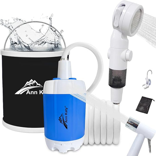 Portable Camping Shower Outdoor Camp Shower Pump,Upgrade Rechargeable Electric Shower Pump with Intelligent Digital Display Multiple Spray Modes for Camping, Hiking, Traveling,RV