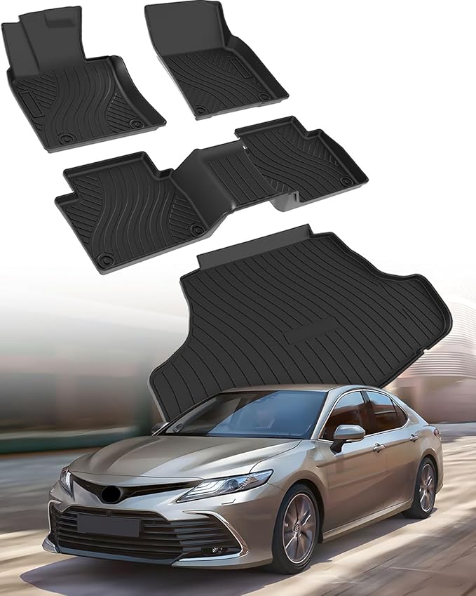 Floor Mats & Cargo Liner for Toyota Camry 2018–2024 (FWD Only), All Weather Protection, Heavy Duty Floor Mats, Waterproof Mats, Custom Fit, Anti-Slip, Easy to Clean, TPE Accessories, Full Set, Black