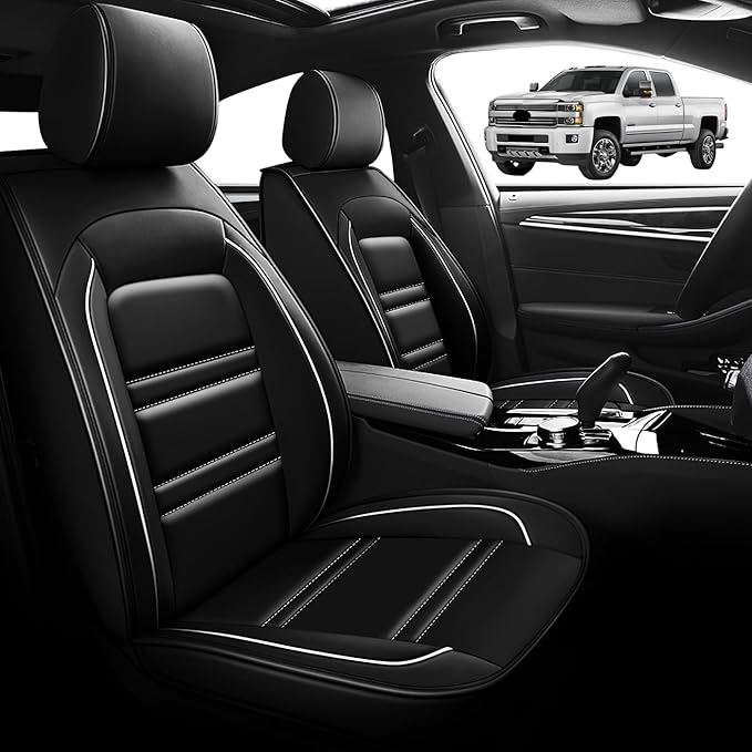 Seat Cover for Chevy Silverado 2007-2025 | Car Seat Covers Front Seats, Waterproof Seat Protectors, Automotive Front Seat Covers (Front Seat, Black&White Line)