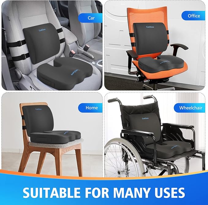 Seat Cushion, Lumbar Support Pillow with Adjustable Strap-Chair Cushions for Sciatica Pain Relief-with Washable Cover Memory Foam for Car, Travel and Wheelchair-Gray