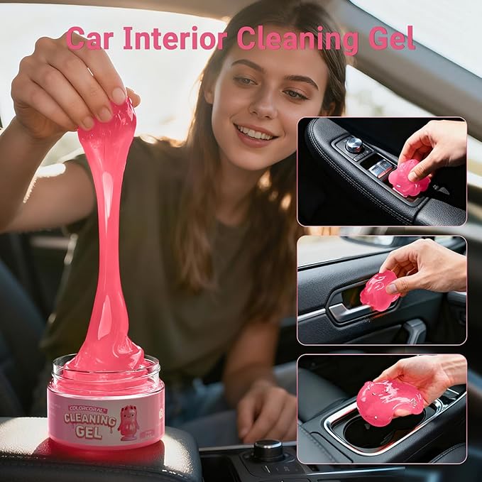 2 Pack Car Cleaning Gel Reusable Auto Slime Cleaner,Rose Scent Dust Cleaning Gel Keyboard Slime for Car Interior Air Vent Cleaner, Auto Detailing kit Tools Accessories,Gifts for Men Women,200g,Pink
