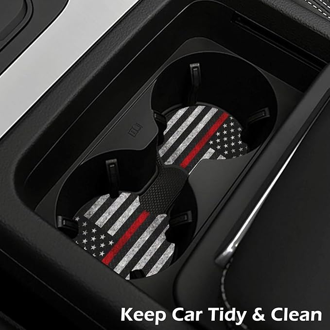 2 Pcs Car Cup Coasters, Red Grey American Flag Universal Non-Slip Rubber Car Coasters for Cup Holders 2.75 inch, Car Interior Accessories for Men