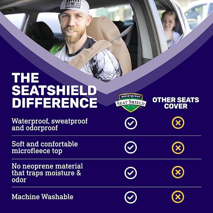 UltraSport Tan Front Seat Cover - Waterproof Car Seat Protector, Universal Fit, Washable, Soft Microfiber, Anti-Stink, Comfortable, Easy to Install