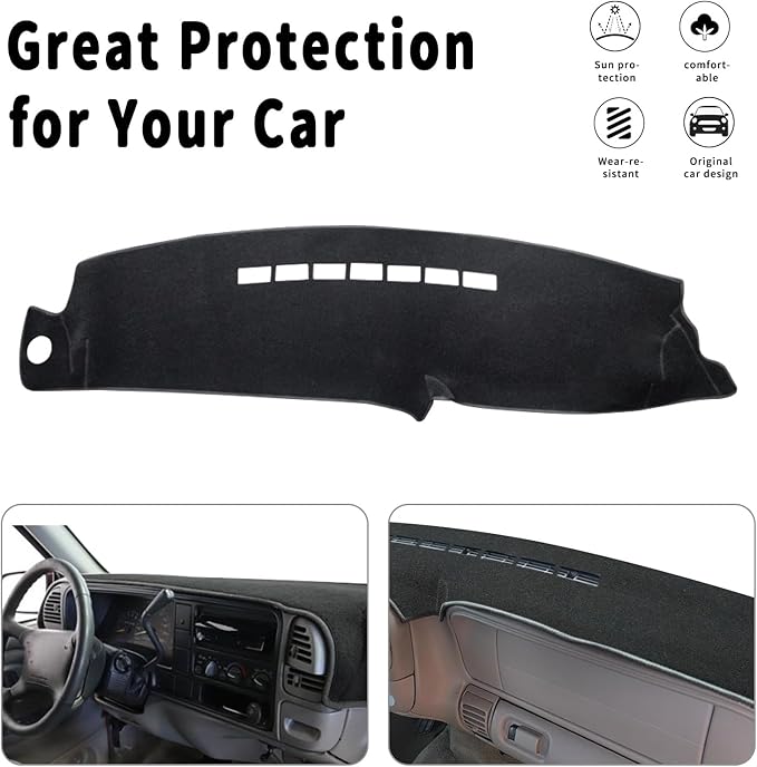 POSAID Dash Cover for 1997-2000 Chevy Chevrolet Silverado/GMC Sierra C1500 C2500 C3500 K1500 K2500 K3500, Dashboard Cover for 1997-1999 Chevy Tahoe/GMC Yukon, for 1999-2000 Cadillac Escalade, Black