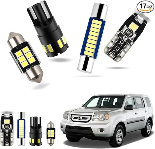 EASY EAGLE LED Interior Car Lights for Honda-Pilot-2009-2015: 17 Piece Kit White LED Light Bulbs - Super Bright 6000K + Install Tool