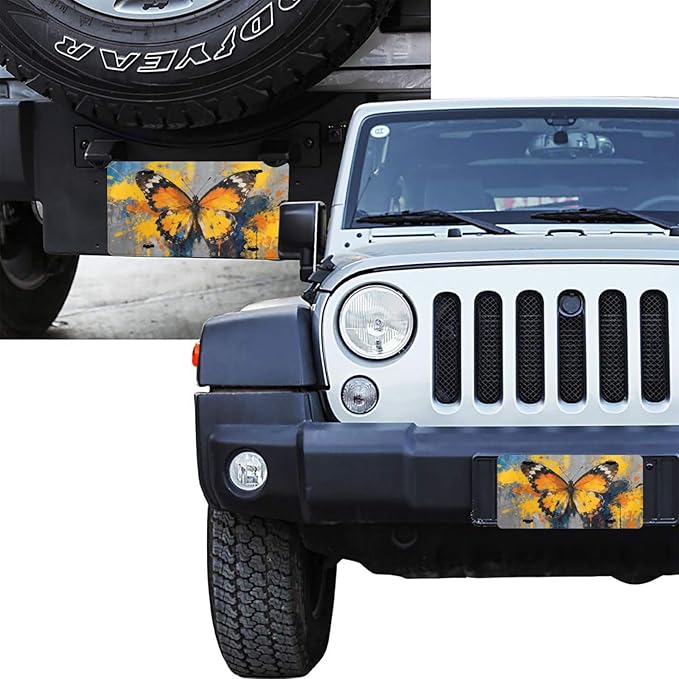 Butterfly Graffiti Front License Plate Car Decorative License Plates Aluminum Metal Decor Accessory Novelty Vanity Tag Cover with 4 Holes for Men Women 6" X 12"