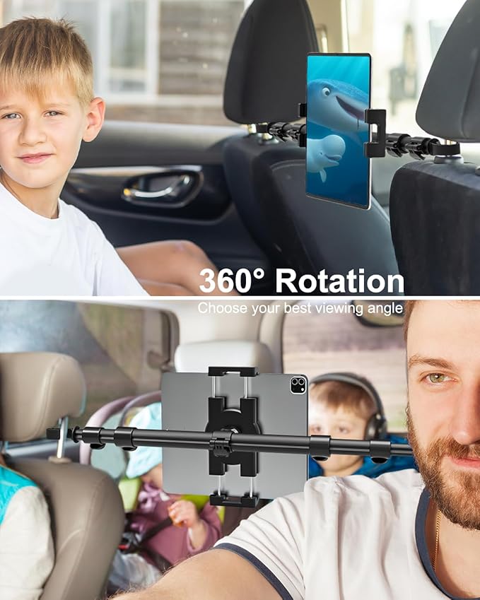 woleyi Car Tablet Headrest Holder for iPad - Car Back Seat Headrest Tablet Mount Stand, Road Trip Essentials for Kids, for iPad Pro Air Mini, Galaxy Tabs, Kindle Fire HD, Switch, iPhone, 4-13" Devices