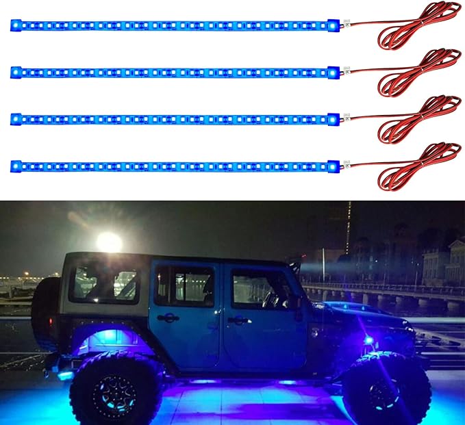 YM E-Bright Blue Led Strip Lights for Cars, 30CM Waterproof Car Underglow Lights Motorcycles Golf Cart Boat Decoration Led Interior Exterior Lights Strip,DC-12V,Pack of 4