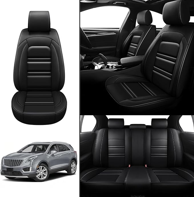 Seat Covers for Cadillac xt5 2017-2025 | 5-Seats Leather Seat Covers, Easy to Install Automotive Seat Covers Full Set (Full Set, Black)