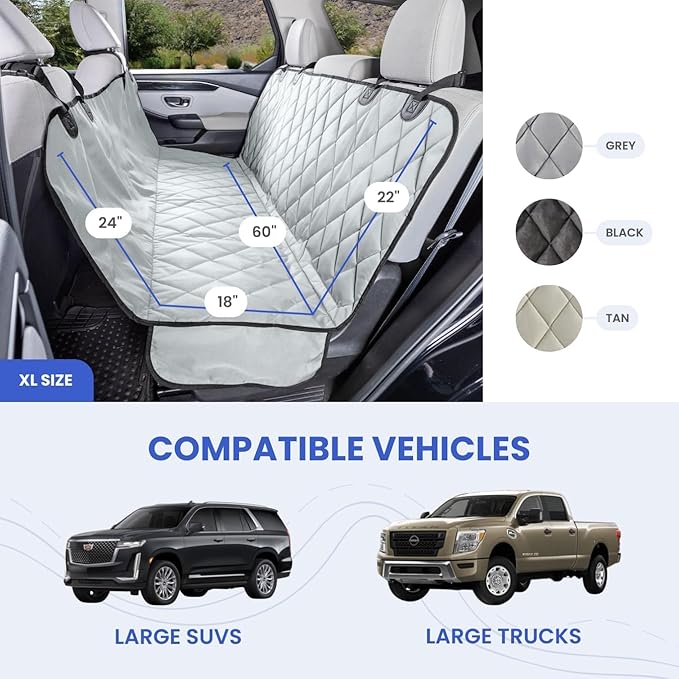 4Knines Dog Backseat Cover with Hammock for Cars, SUVs, and Trucks – Waterproof Layers, Nonslip Seat Protector, Durable Nylon Clips, K9 Shield with Heavy Duty Thread, (Extra Large, Tan)