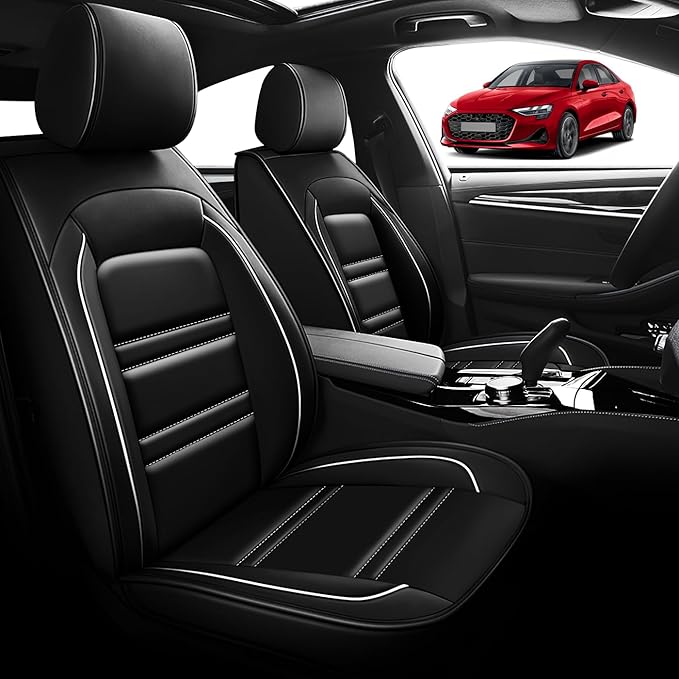 Seat Cover for Audi a3 2006-2025 | Car Seat Covers Front Seats, Waterproof Seat Protectors, Automotive Front Seat Covers (Front Seat, Black&White Line)