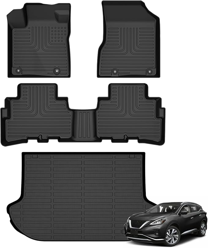 Floor Mats & Cargo Liner for Nissan Murano 2024-2017.5 All Weather Automotive TPE Liners Set Anti-Slip Waterproof Floor Liners Accessories (Car Mats+Trunk Mat) Black