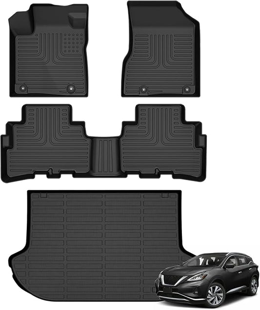 Floor Mats & Cargo Liner for Nissan Murano 2024-2017.5 All Weather Automotive TPE Liners Set Anti-Slip Waterproof Floor Liners Accessories (Car Mats+Trunk Mat) Black