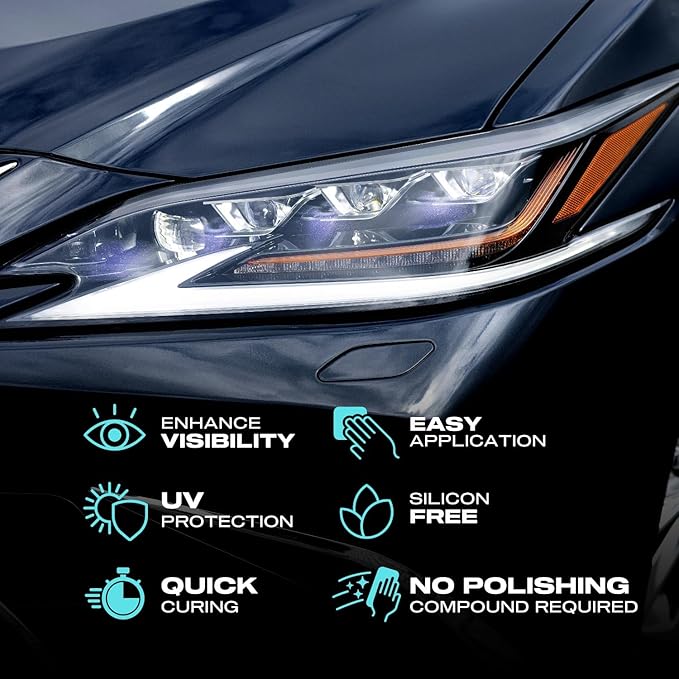 Nasiol Headlight Restorer, Nano Ceramic Restoration and Protection Kit, No Power Tools Required, Brings Headlights Back to Like New Condition, Ultimate UV Protection, 3+ Years Durability