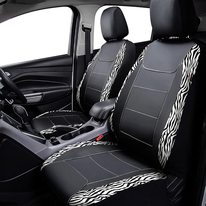 Flying Banner car seat Covers Protects Zebra Printing Faux Leather Carbon Fiber Front Pair Carbon Fibre