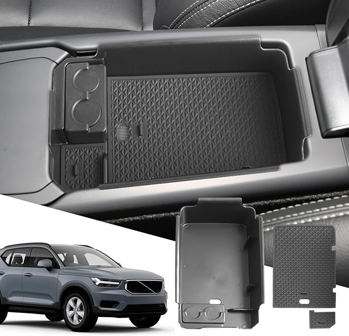 SXCY for 2018-2024 2025 XC40 Center Console Organizer for Volvo XC40 2024 2025 Console Organizer XC40 Center Console Tray 2024 XC40 Middle Console Armrest Organizer(with Coin Holder)