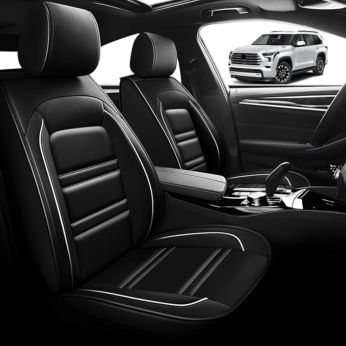 Seat Cover for Toyota Sequoia 2008-2025 | Car Seat Covers Front Seats, Waterproof Seat Protectors, Automotive Front Seat Covers (Front Seat, Black&White Line)