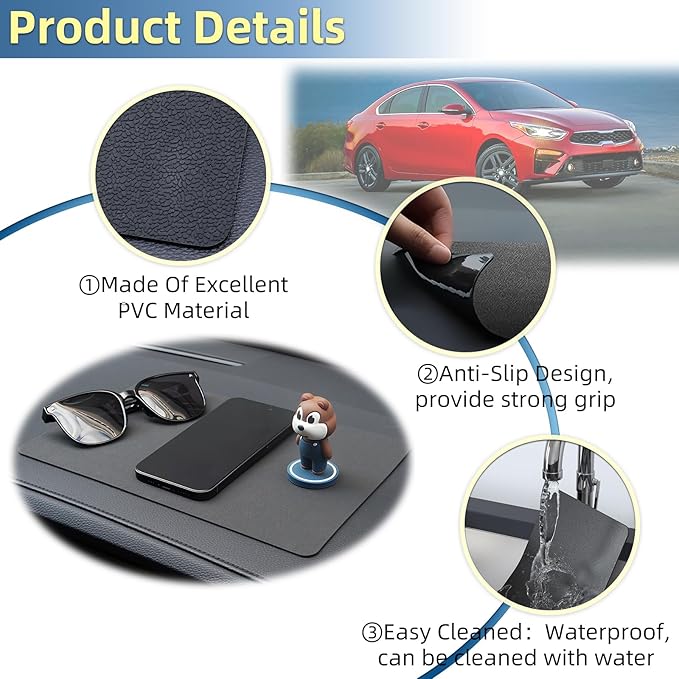 SKYLOTEC Car Dashboard Anti Slip Rubber Pad, Universal Car Non Slip Gel Mat Dash Pad for Cell Phones, Sunglasses, Keys, Electronic Devices