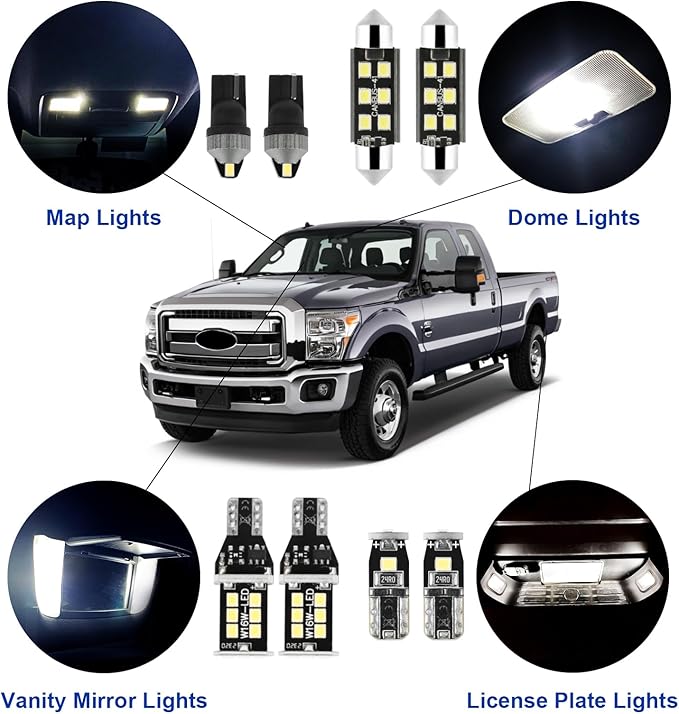 EASY EAGLE LED 14Pcs F250 F350 Car Interior Lights: Super Bright Bulbs for 1999-2016 F-250 F-350 Super Duty 6000K White LED Lighting Package Kit Includes Light Accessories Install Tool