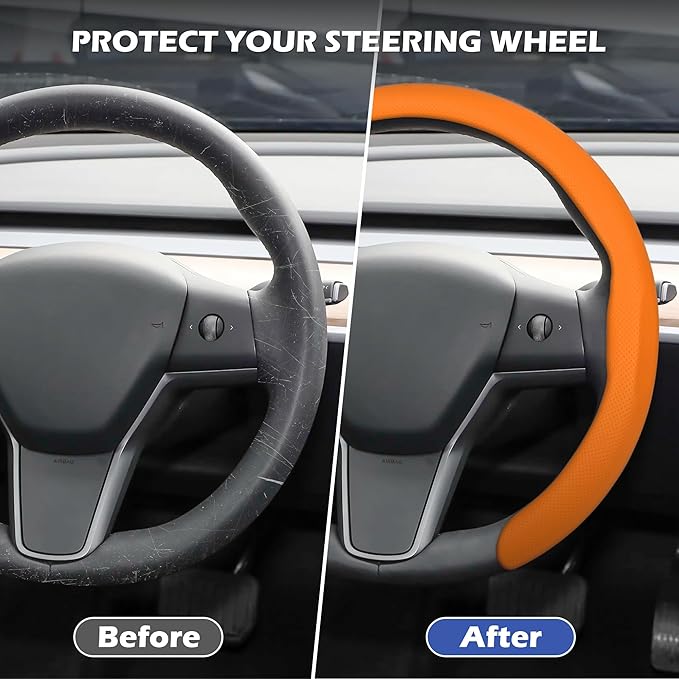 frani Leather Steering Wheel Cover, Universal 15 Inch Premium Non-Slip Steering Wheel Cover Orange