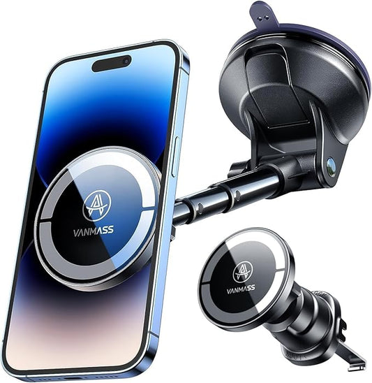 【2025 Military-Grade】VANMASS for MagSafe Car Mount【Upgraded Strongest Magnetic&Suction】Phone Holder Cell Stand for Dashboard Windshield Vent,Tesla Truck Cradle for iPhone 17 Pro Max 16 15 14 13 12 Air