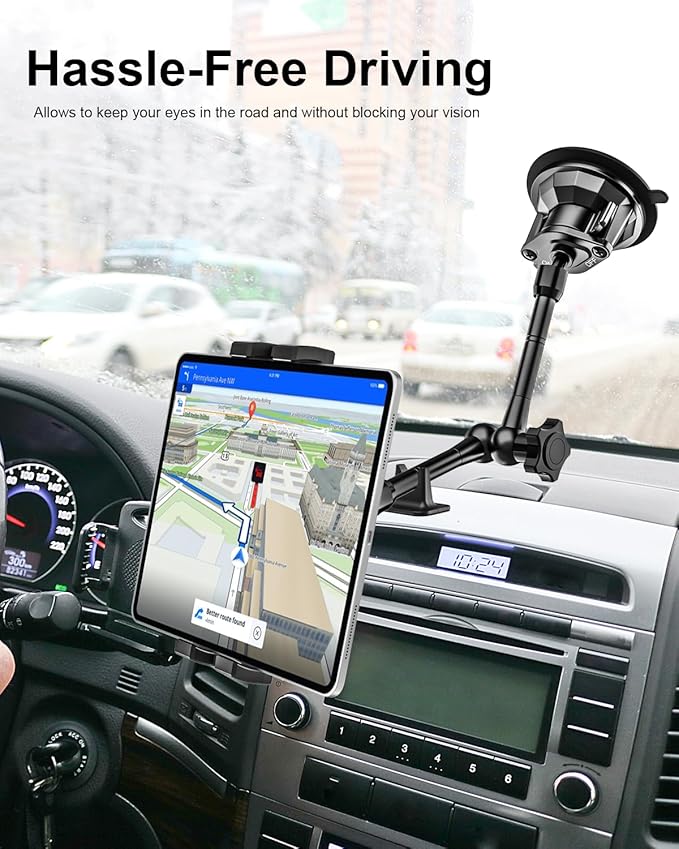 woleyi Heavy Duty Truck Tablet Mount [Metal Arm] Dashboard Windshield Suction Cup Tablet Holder for Trucks/Vehicles, Compatible with iPad Pro Air Mini, Galaxy Tab, Z Fold, Cell Phones, 4.7-13" Devices