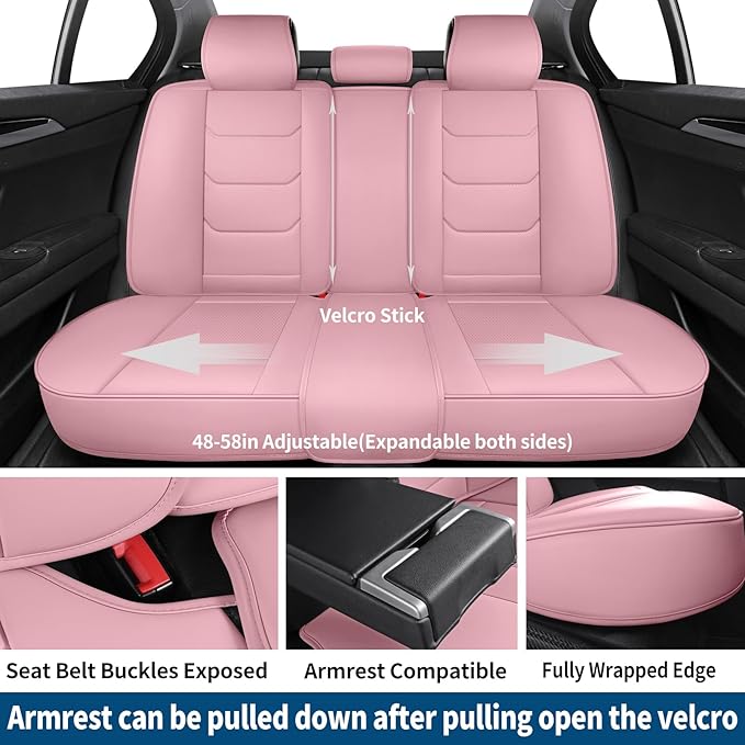 Leather Car Seat Covers Full Set Breathable Automotive Seat Covers Waterproof Seat Protectors Universal Fit for Most Automotive Cars SUV Trucks(Pink, Full Set)