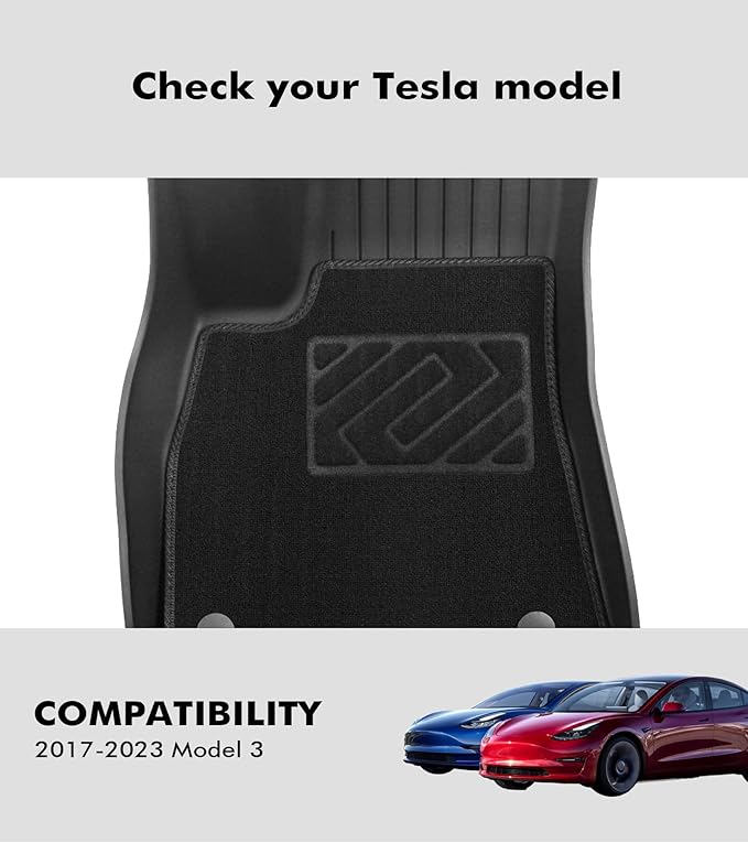 PM Auto All-Weather Double-Layer Floor Mats for Tesla Model 3 2017-2023 (Except Highland), All Weather Protection, Custom Fit