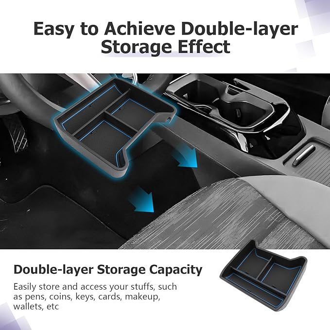 LUWU 2025 ID4 Lower Center Console Tray Storage Box for 2021 2022 2023 2024 2025 ID.4 Accessories 2025 ID 4 Armrest Console Organizer ABS Material Blue-trim